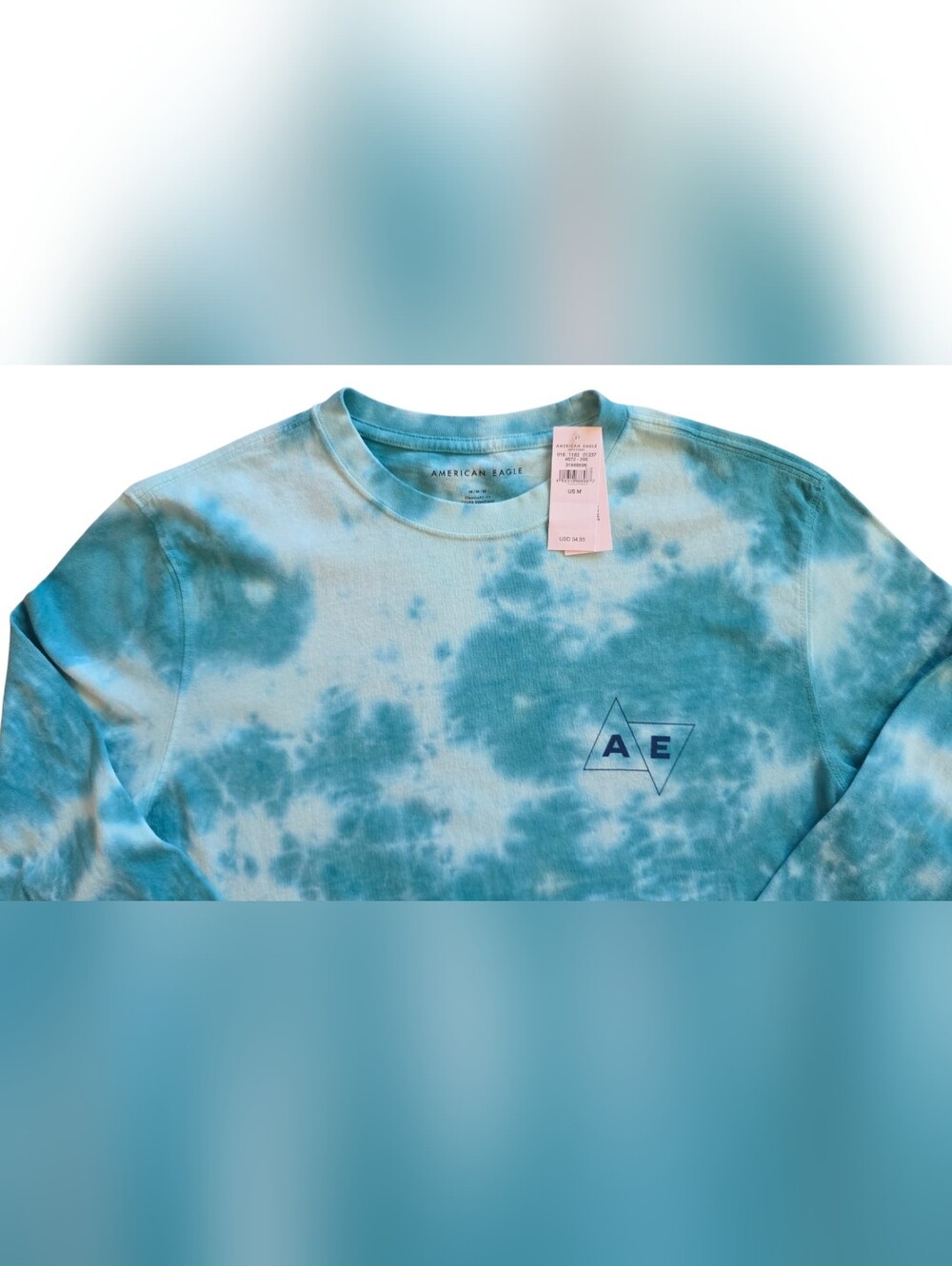 American Eagle Medium Blue Tourquoise Tie Dye Tee Shirt NWT - Picture 4 of 9